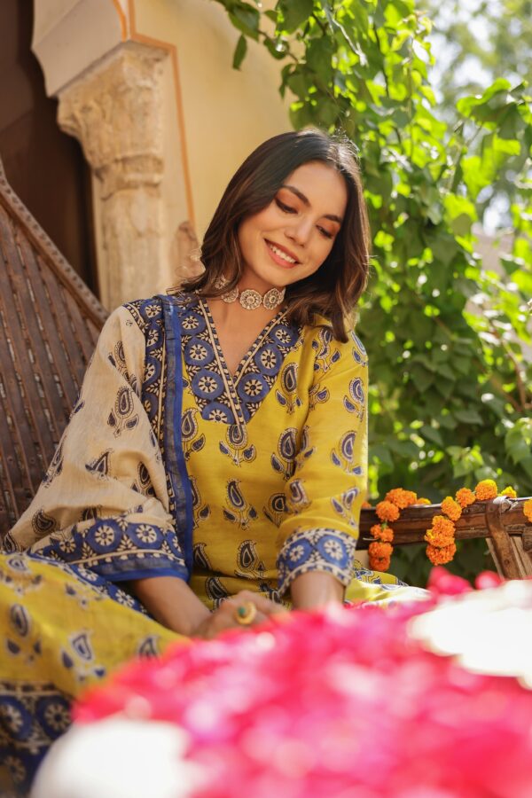 "Jalsa" Bagru Hand Block Printed Chanderi Suit Set(3pc) - Image 11