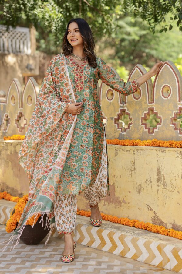 "Kamya" Hand Block Printed Chanderi Suit Set(3pc) - Image 3