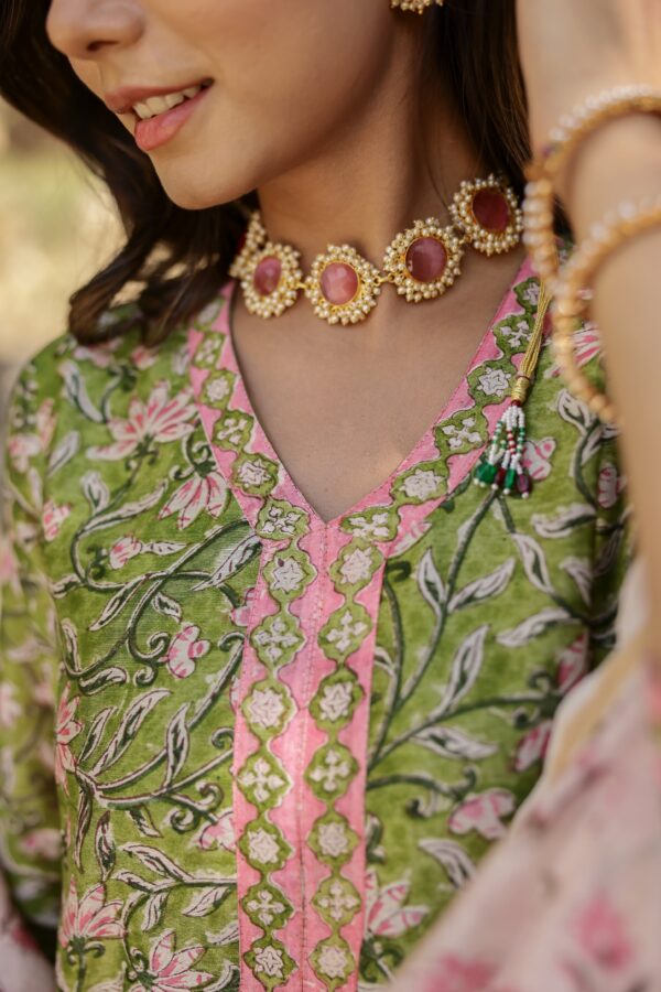 "Zarq" Hand Block Printed Chanderi Suit Set(3pc) - Image 2
