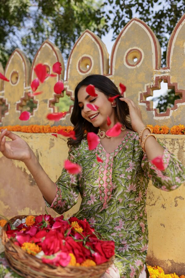"Zarq" Hand Block Printed Chanderi Suit Set(3pc) - Image 4