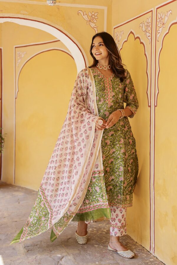"Zarq" Hand Block Printed Chanderi Suit Set(3pc)