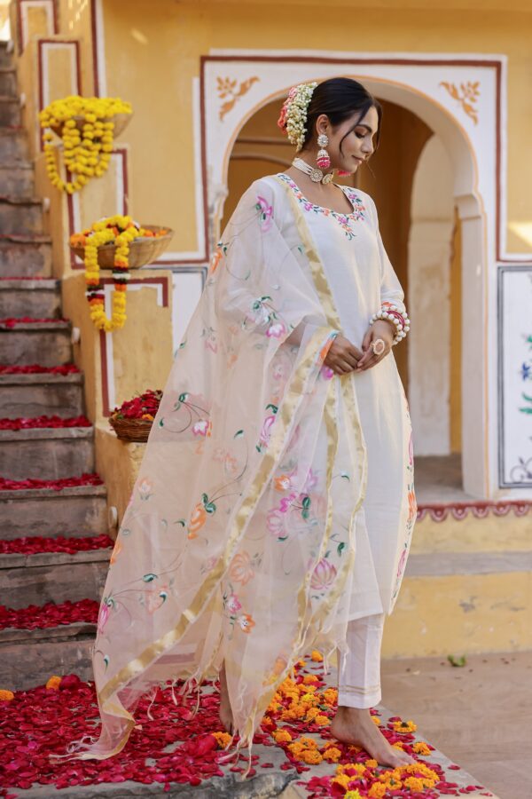 "Annika" Hand Painted Chanderi Suit Set (3pc) - Image 2