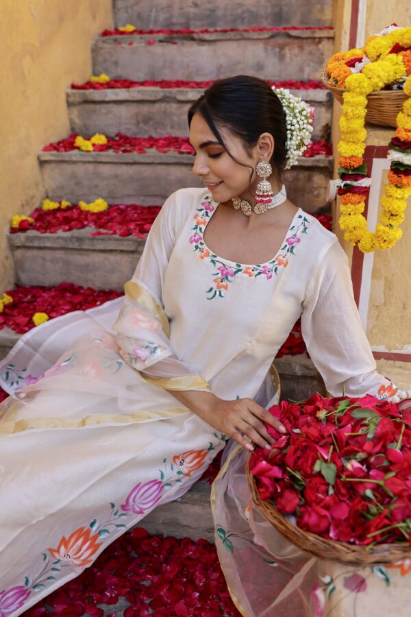 "Annika" Hand Painted Chanderi Suit Set (3pc) - Image 5