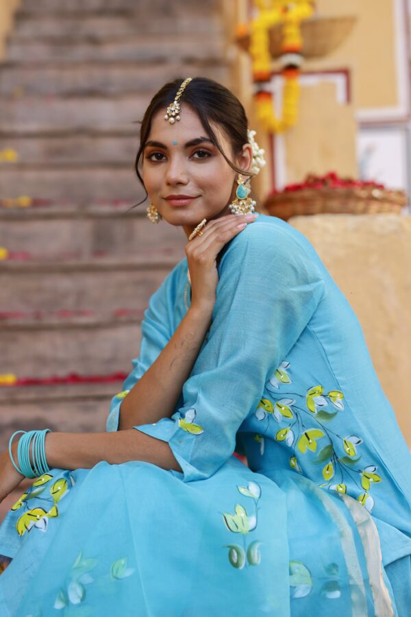 "Falak" Hand Painted Chanderi Suit Set (3pc) - Image 7