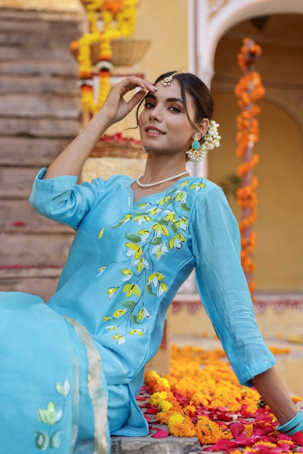"Falak" Hand Painted Chanderi Suit Set (3pc) - Image 8