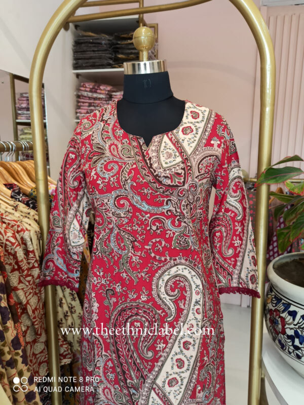 "Sarika" Red Cotton Kurta Set(2pc) - Image 6