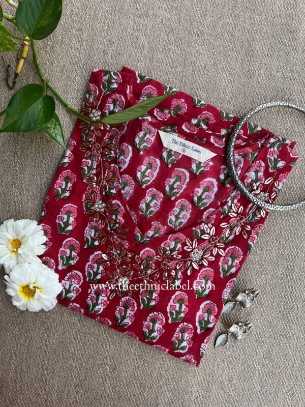 "Suman" Hand Embroidered Block Printed Cotton kurta
