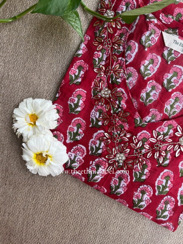 "Suman" Hand Embroidered Block Printed Cotton kurta - Image 3
