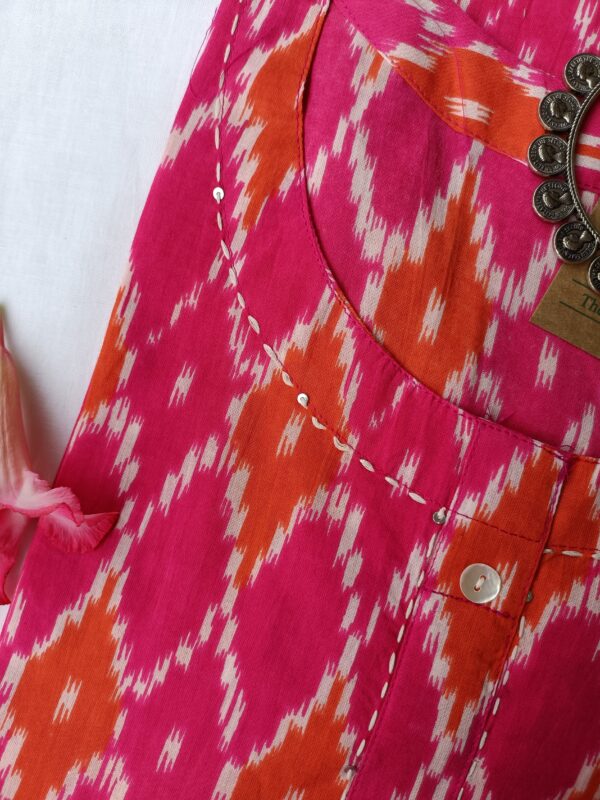 Poppy pink hand crafted ikat cotton Kurta - Image 2