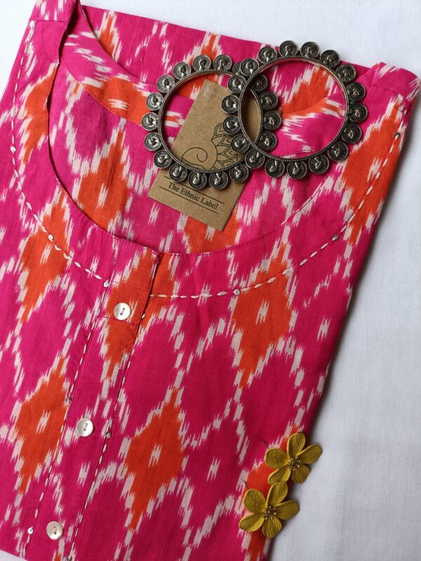 Poppy pink hand crafted ikat cotton Kurta - Image 3