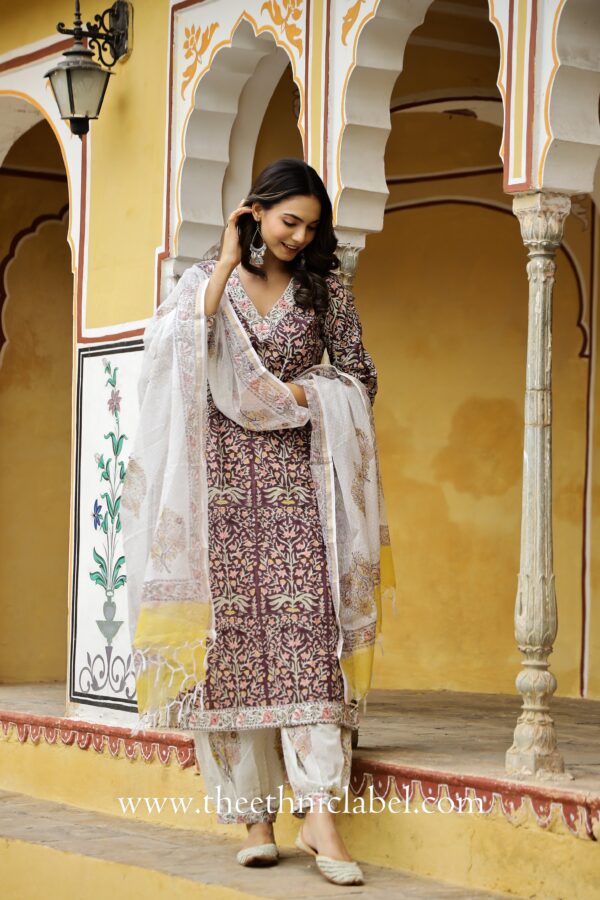 "Gul" Cotton Kurta Set with Afghan Pants and Kota Dupatta- 3pc