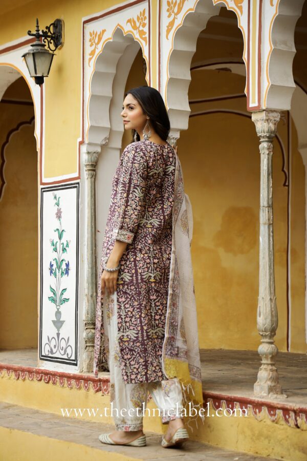 "Gul" Cotton Kurta Set with Afghan Pants and Kota Dupatta- 3pc - Image 4