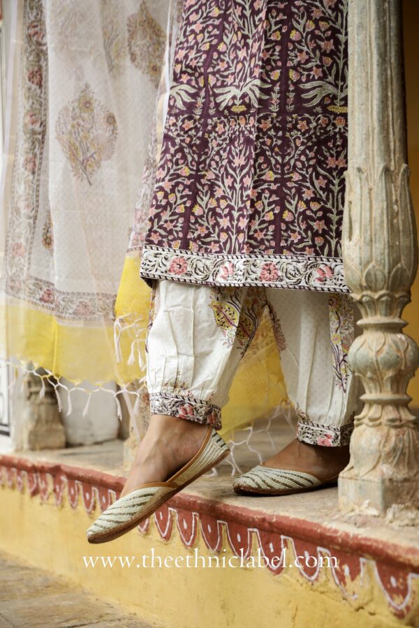 "Gul" Cotton Kurta Set with Afghan Pants and Kota Dupatta- 3pc - Image 3