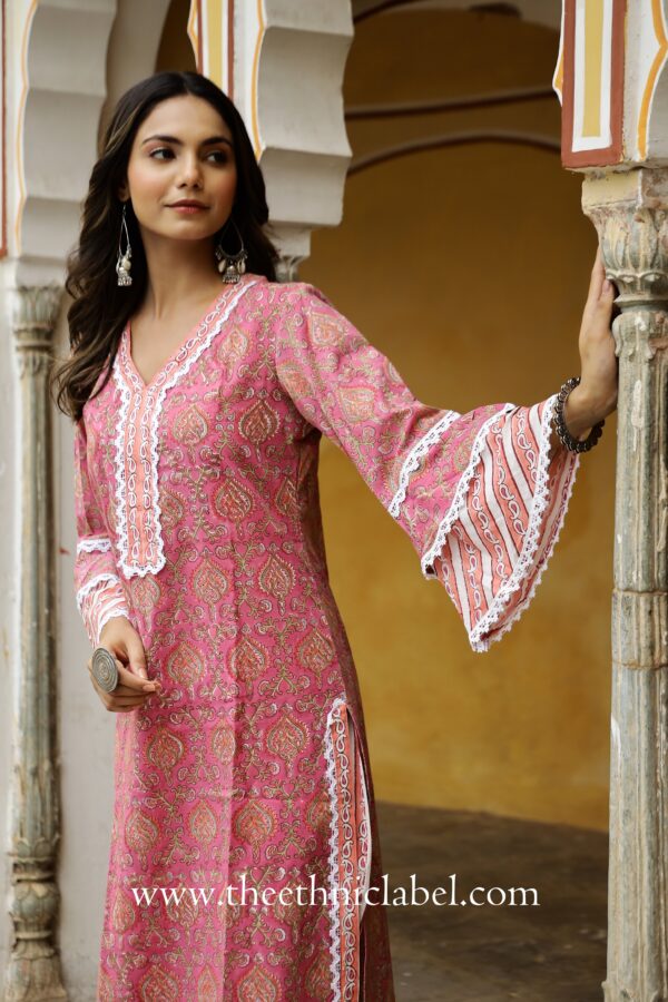 "Gulrang" Cotton Kurta Set with Kota Doria Dupatta(3pc) - Image 12