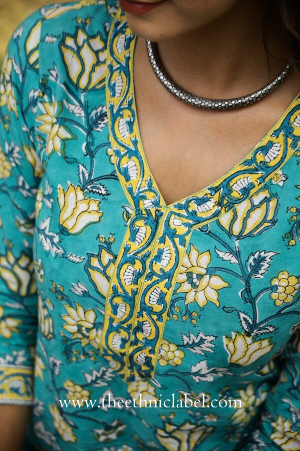 "Sarah" Sea Green Cotton Kurta - Image 3