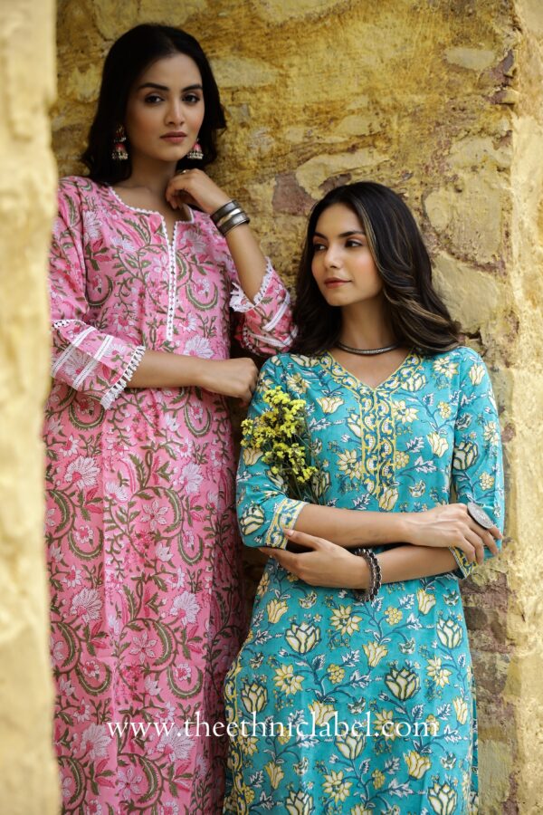 "Sarah" Sea Green Cotton Kurta - Image 4