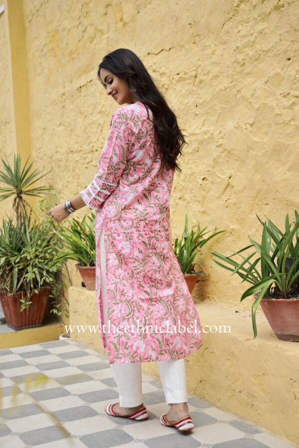"Gulabi" Hand Block Printed Cotton Kurta - Image 3