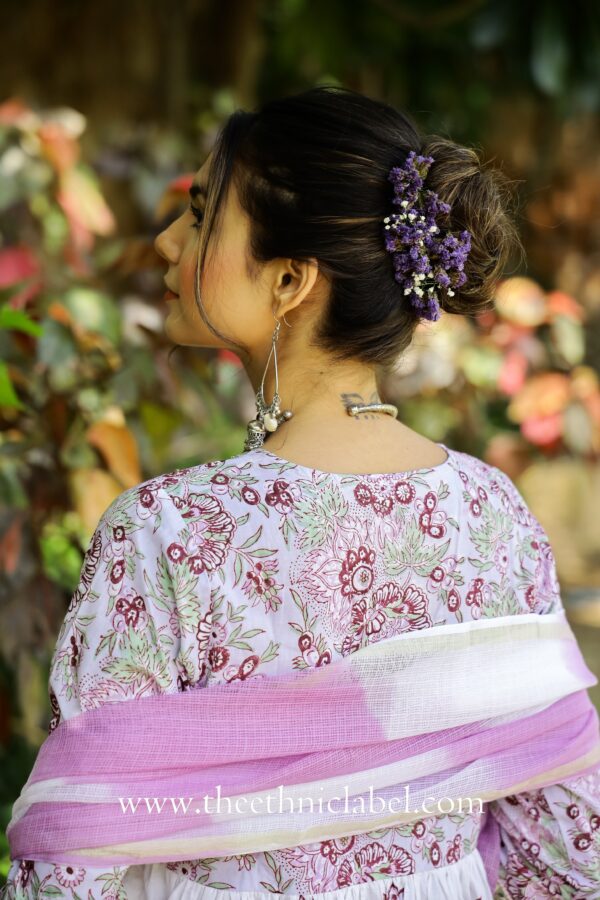 "Fiza" Mughal Hand Block Printed Purple White suit set - Image 10