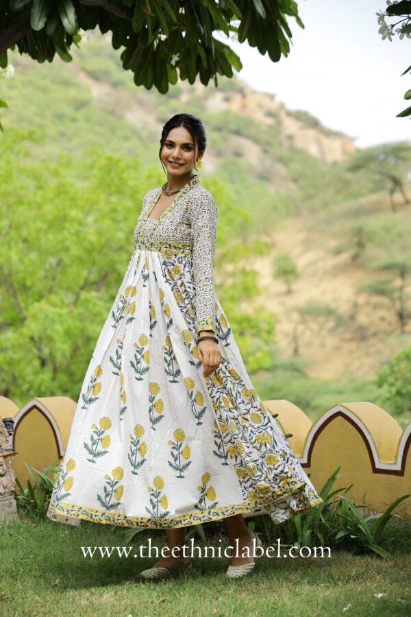 "Bahaar" Hand Block Printed Flared Cotton Dress - Image 2
