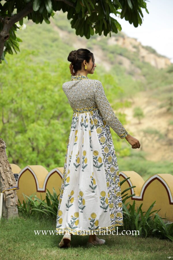 "Bahaar" Hand Block Printed Flared Cotton Dress - Image 5