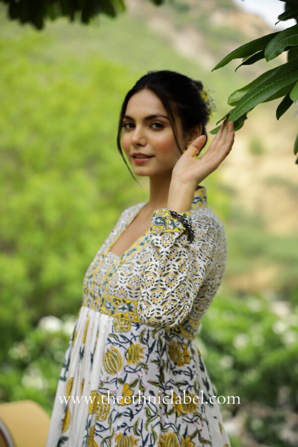 "Bahaar" Hand Block Printed Flared Cotton Dress - Image 6
