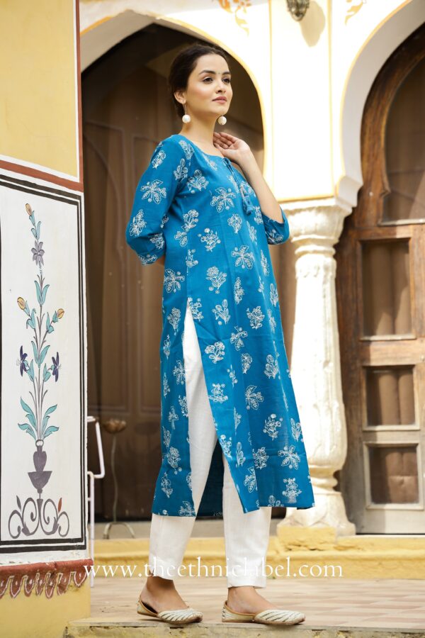 "Aisha" Prussian Blue Cotton Kurta- XL - Image 4
