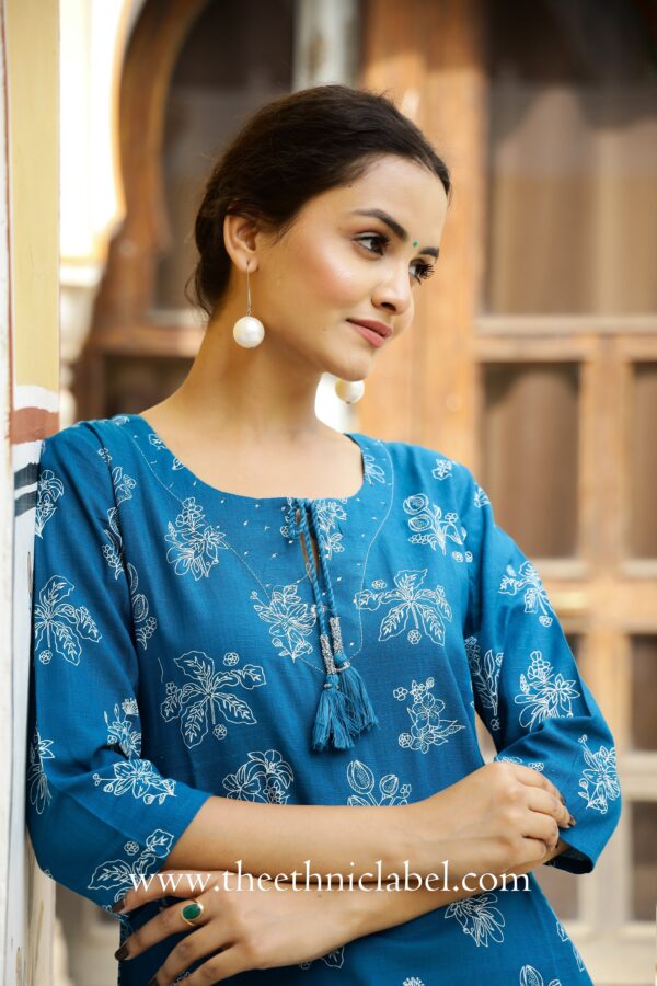 "Aisha" Prussian Blue Cotton Kurta- XL - Image 6