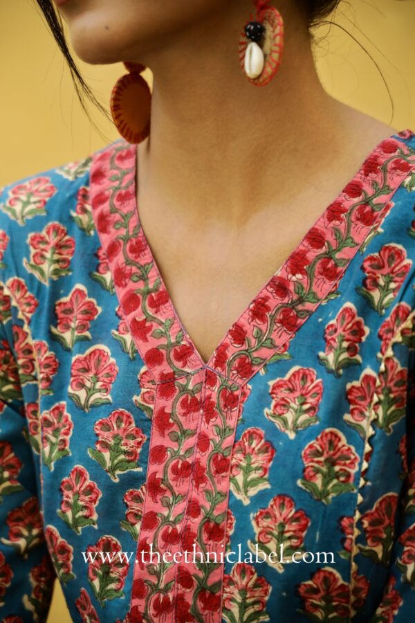 "Adaa" Blue A line Cotton Kurta - Image 5