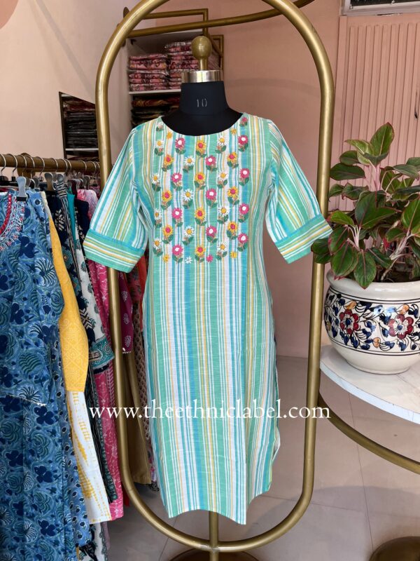 "Aabharan" Green Embroidered Cotton kurta - Image 2