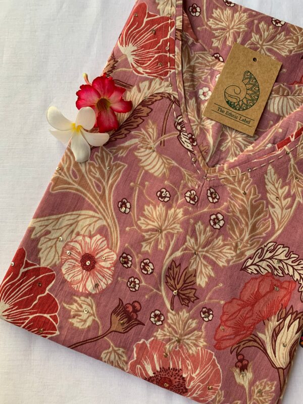 Mauve Floral Jaal Cotton Kurta - Image 2