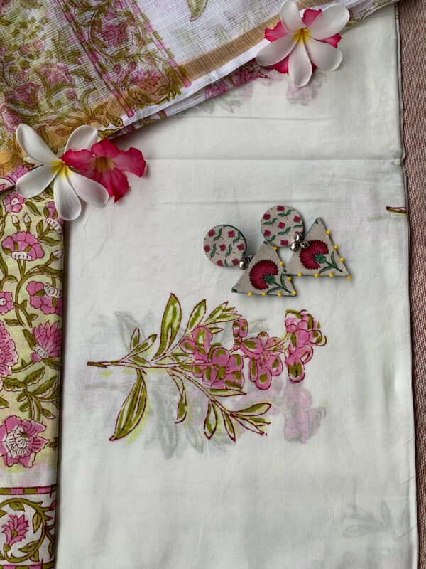 Yellow-Pink Floral Unstitched Suit Set with Doria Dupatta - Image 3