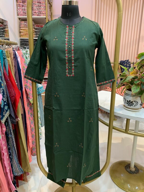"Utsaah" Hand Embrpidered Cotton Kurta Set(2pc) - Image 2