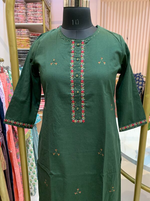 "Utsaah" Hand Embrpidered Cotton Kurta Set(2pc) - Image 5
