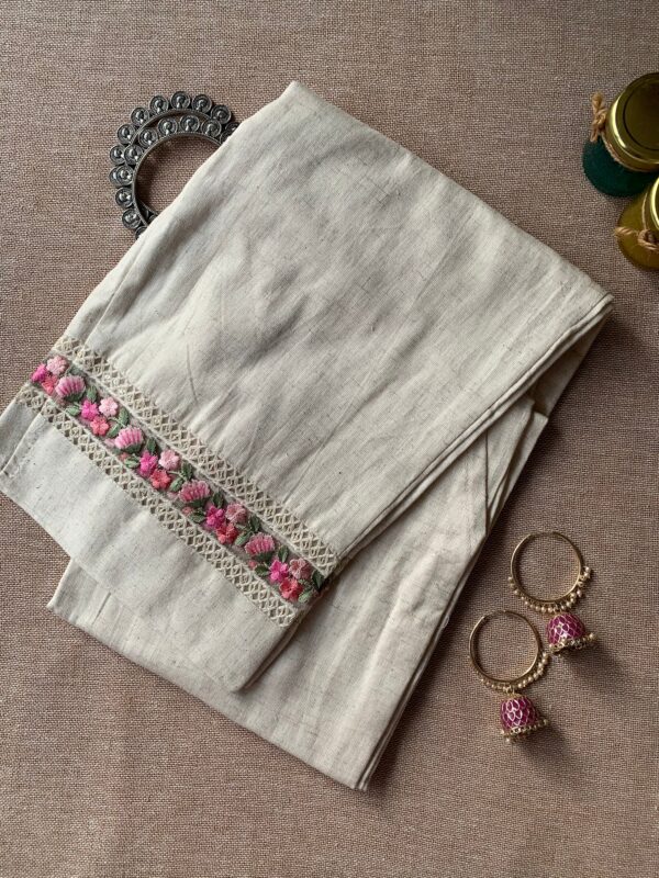 Slub cotton embroidered Straight Pants - Image 2