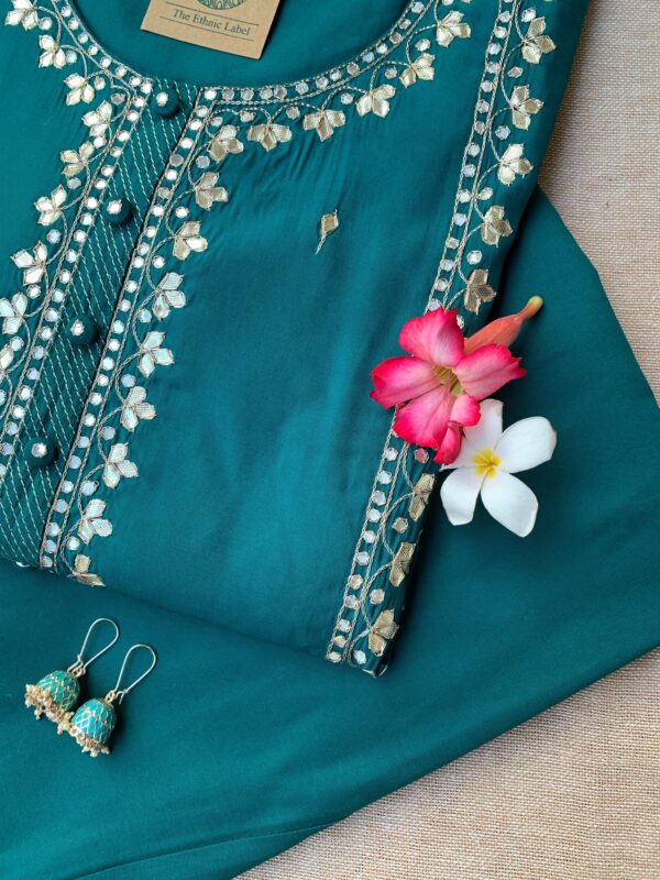 "Simran" hand embroidered Silk Kurta Set(2pc) - Image 3