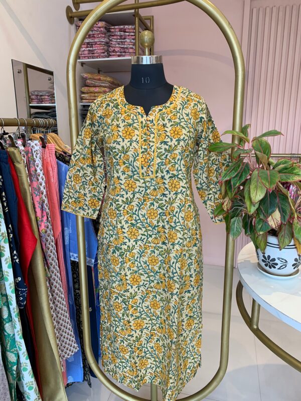 "Kiran" Hand Block Printed Laced Cotton kurta - Image 5