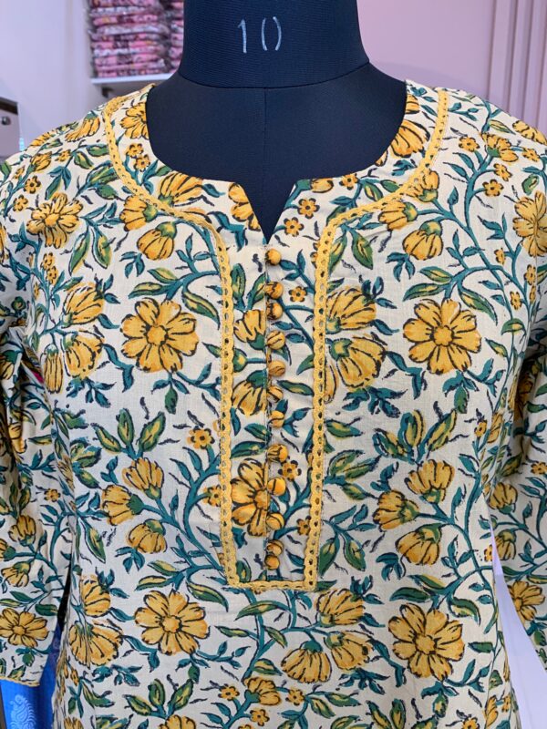 "Kiran" Hand Block Printed Laced Cotton kurta - Image 6