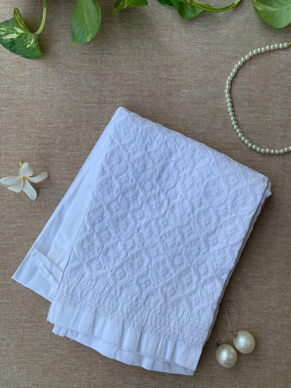 White Patterned Cotton Embroidered Stretchable Pants Free Size - Image 2