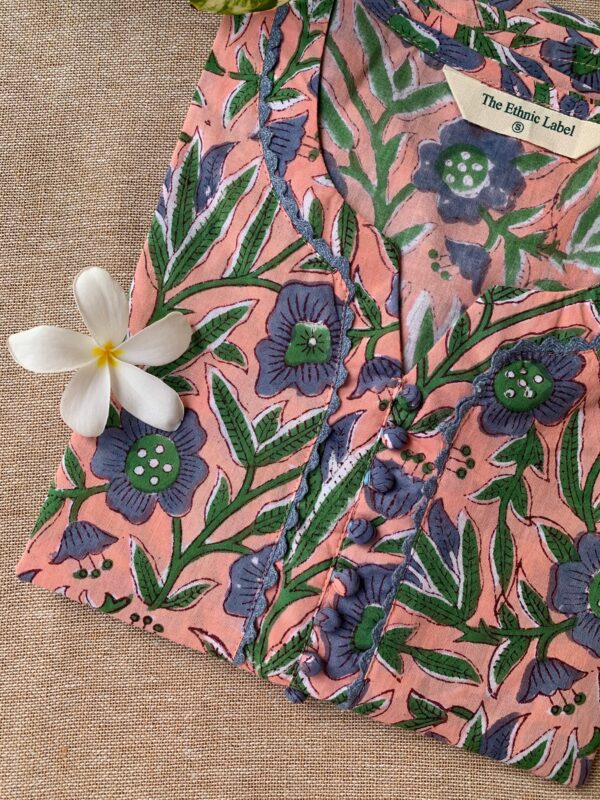 "Vaidehi" Hand Block Printed Laced Cotton kurta - Image 3