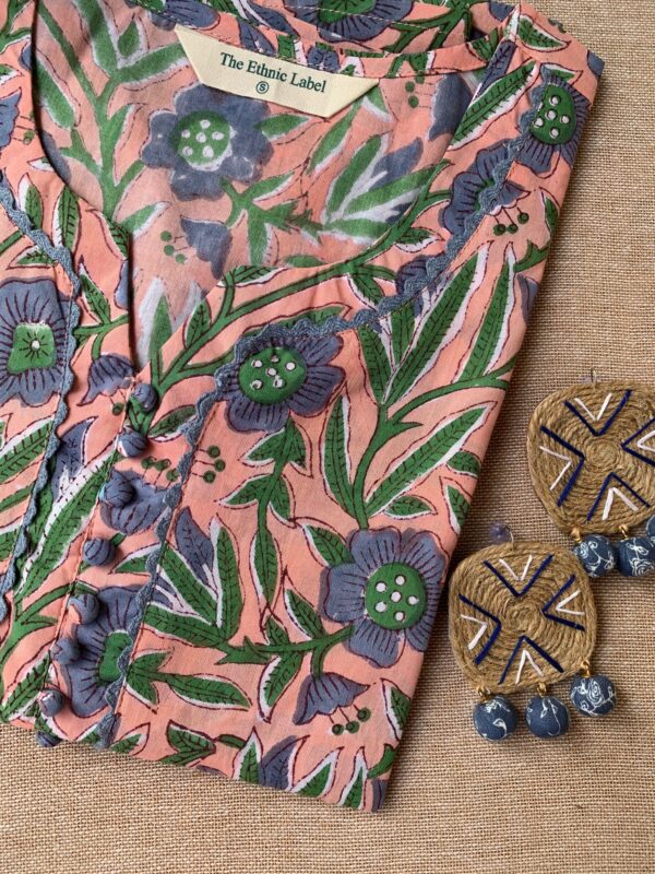 "Vaidehi" Hand Block Printed Laced Cotton kurta - Image 2