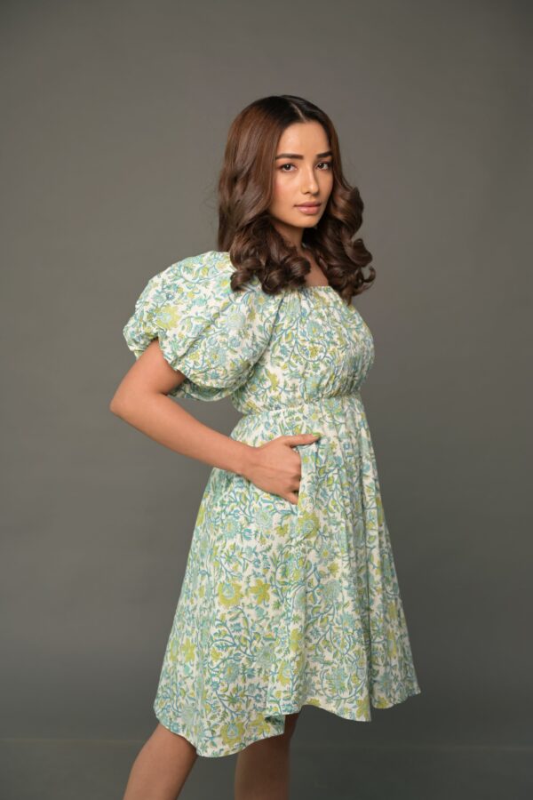 White Floral 'Fairytale' Hand Block Printed Cotton Dress - Image 2