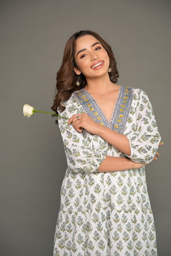 White Floral ‘Bewildering’ Printed Cotton Dress - Image 6