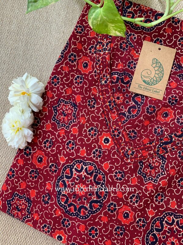 "Vayu" Red Kantha Cotton kurta - Big Size - Image 2