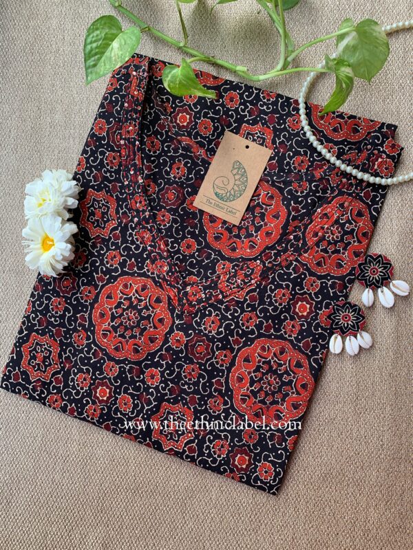 "Vayu" Black Kantha Cotton kurta - Big Size