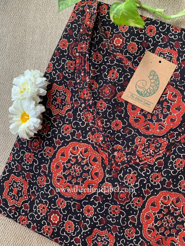 "Vayu" Black Kantha Cotton kurta - Big Size - Image 2