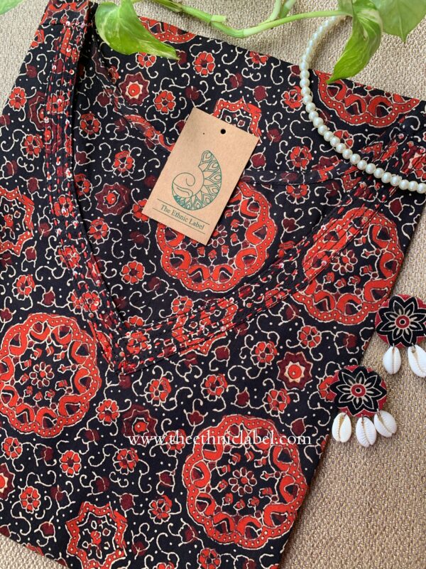 "Vayu" Black Kantha Cotton kurta - Big Size - Image 3