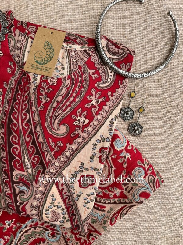 "Sarika" Red Cotton Kurta Set(2pc) - Image 3