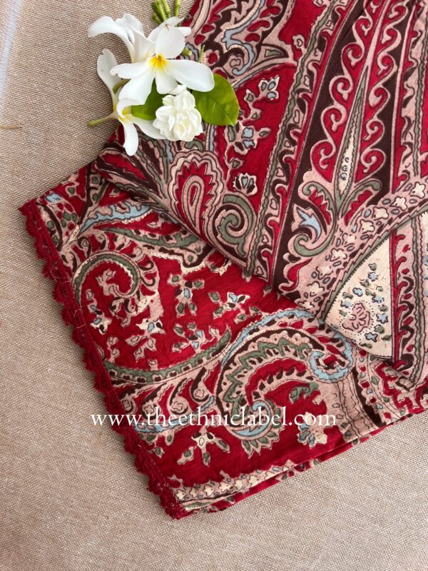 "Sarika" Red Cotton Kurta Set(2pc) - Image 4