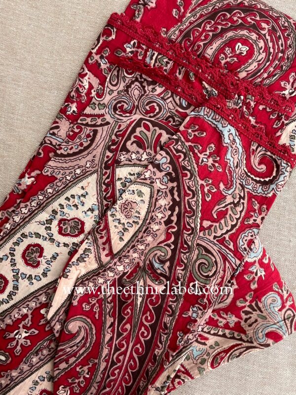 "Sarika" Red Cotton Kurta Set(2pc) - Image 5