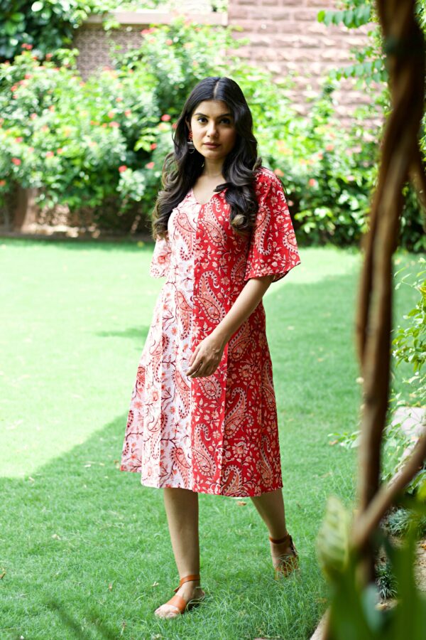 Red White 'Posh' Paisley Print Cotton Dress - Image 2